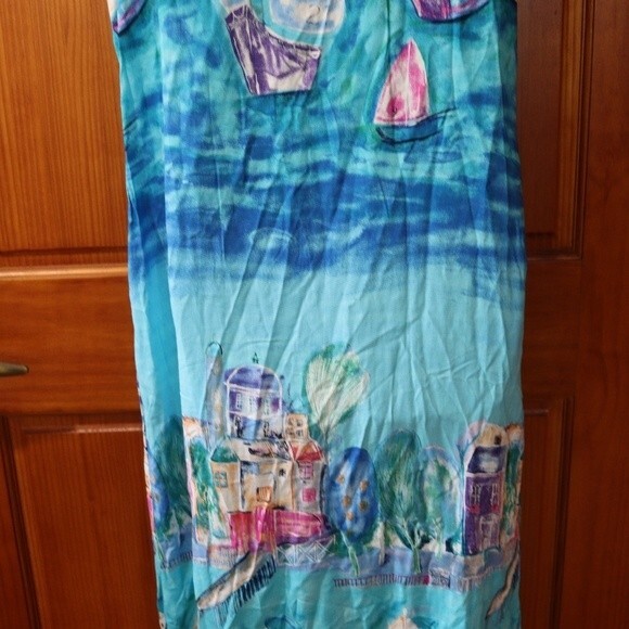 C.M. Shapes Vintage 90s Sailboat Art To Wear Maxi Dress USA Large - Picture 13 of 16